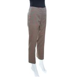 Prada Green and Peach Checkered Wool Blend Fitted Trousers M