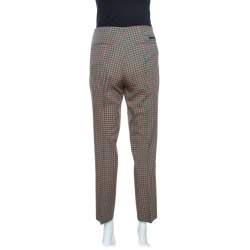 Prada Green and Peach Checkered Wool Blend Fitted Trousers M