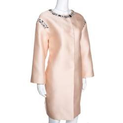 Pre Owned Prada Champagne Satin Embellished Detail Lightweight Coat M