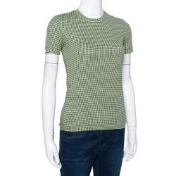 Pre Owned Prada Green & Black Textured Knit Short Sleeve Top S