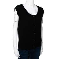 Prada Black Cashmere Knit Button Front Sleeveless Cardigan S
