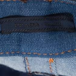 Pre Owned Prada Blue Denim Leather Trim Straight Leg Jeans S