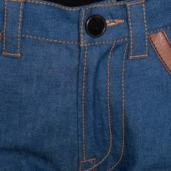 Pre Owned Prada Blue Denim Leather Trim Straight Leg Jeans S