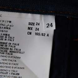Pre Owned Prada Blue Denim Leather Trim Straight Leg Jeans S