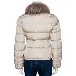 Prada Beige Down Quilted Fur Collared Jacket S