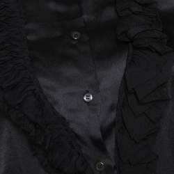 Prada Black Silk Ruffle Trim Button Front Shirt M
