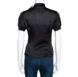 Prada Black Silk Ruffle Trim Button Front Shirt M