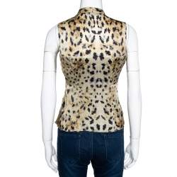 Pre Owned Prada Beige Printed Silk Gathered Bow Tie Detail Blouse S