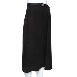 Pre Owned Prada Black Crepe Bow Detail Belted Midi Skirt S