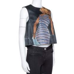 Pre Owned Prada Black Poster Girl Print Wool & Silk Mikado Top S