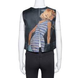 Pre Owned Prada Black Poster Girl Print Wool & Silk Mikado Top S