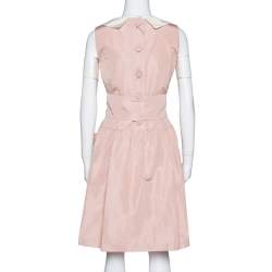 Pre Owned Prada Pale Peach Silk Faille Belted Flared Dress S