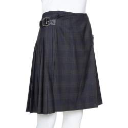 Pre Owned Prada Black Plaid Wool Blend Buckled Wrap Skirt S
