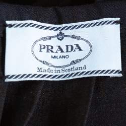 Pre Owned Prada Black Plaid Wool Blend Buckled Wrap Skirt S