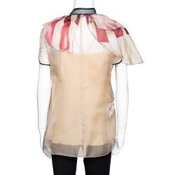 Pre Owned Prada Beige Silk Organza Girl Appliqued Sheer Blouse L