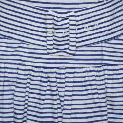 Pre Owned Prada Blue & White Striped Cotton Belted Knee Length Dress M