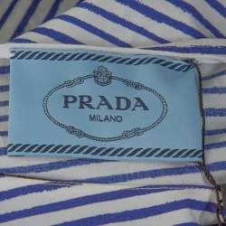 Pre Owned Prada Blue & White Striped Cotton Belted Knee Length Dress M