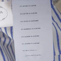 Pre Owned Prada Blue & White Striped Cotton Belted Knee Length Dress M