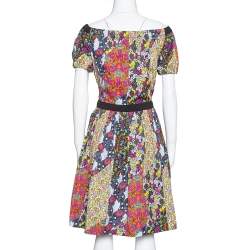  Prada X Holiday & Brown Multicolor Floral Print Cotton Flared Dress M