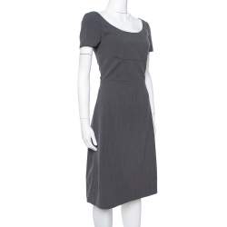 Prada Grey Wool Short Sleeve Sheath Dress S