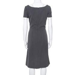 Prada Grey Wool Short Sleeve Sheath Dress S