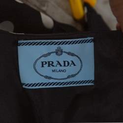 Pre Owned Prada Black & White Polka Dotted Crepe Pleat Detail Dress M
