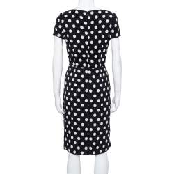 Pre Owned Prada Black & White Polka Dotted Crepe Pleat Detail Dress M