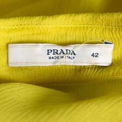 Prada Yellow Silk Crepon Ruffle Front Sheer Blouse M