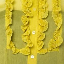 Prada Yellow Silk Crepon Ruffle Front Sheer Blouse M