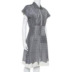 Prada Monochrome Check Print Silk A-Line Dress M