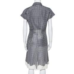 Prada Monochrome Check Print Silk A-Line Dress M