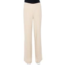 Prada Beige Silk Blend Flared Crepe Trousers L