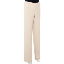 Prada Beige Silk Blend Flared Crepe Trousers L
