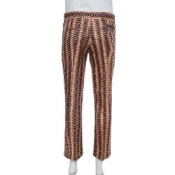 Pre Owned Prada Pink Weave Print Silk Cropped Trousers S