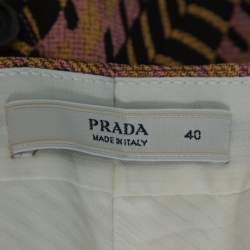 Pre Owned Prada Pink Weave Print Silk Cropped Trousers S