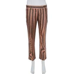 Prada Pink Weave Print Silk Cropped Trousers S