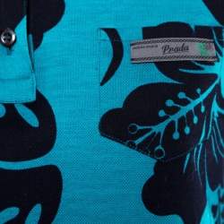 Prada Teal Blue Hawaiian Printed Cotton Pique Collared Tunic S