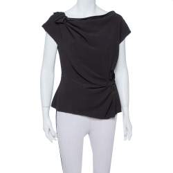 Pre Owned Prada Black Crepe Draped Detail Top L