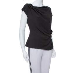 Pre Owned Prada Black Crepe Draped Detail Top L