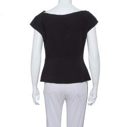 Pre Owned Prada Black Crepe Draped Detail Top L