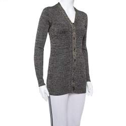 Prada Metallic Lurex Rib Knit Button Front Cardigan M