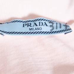 مملوكة مسبقًا Prada Light Pink Cotton Bow Detail Crewneck T Shirt S