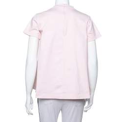 مملوكة مسبقًا Prada Light Pink Cotton Bow Detail Crewneck T Shirt S