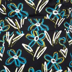 Pre Owned Prada Black Floral Printed Cotton Faux Wrap Flared Midi Dress L