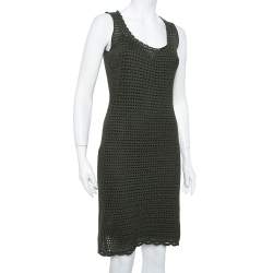 Pre Owned Prada Green Crochet Knit Sleeveless Midi Dress S