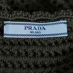 Pre Owned Prada Green Crochet Knit Sleeveless Midi Dress S