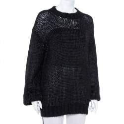 Prada Black Wool Oversized Crewneck Sweater M