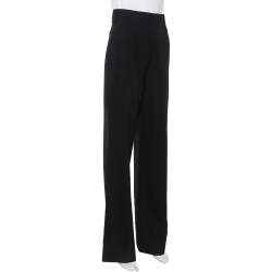 Prada Black Wool Wide Leg High Waist Trousers M
