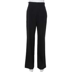 Prada Black Wool Wide Leg High Waist Trousers M