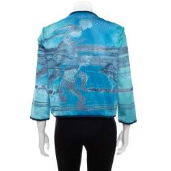 Prada Blue Abstract Print Perforated Zip Front Jacket L
